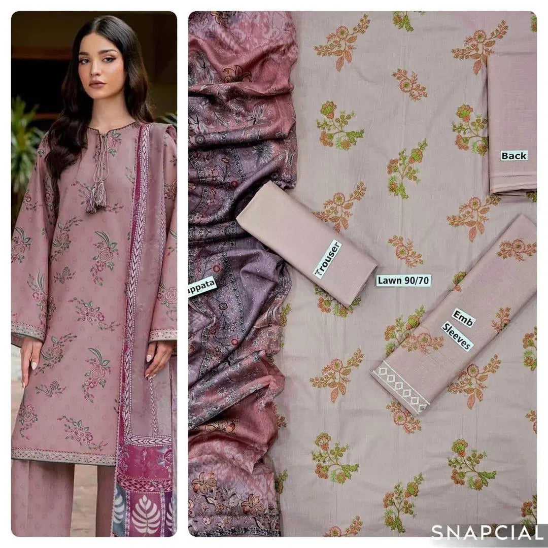 3 Pcs Women's Unstitched Embroidered Suit